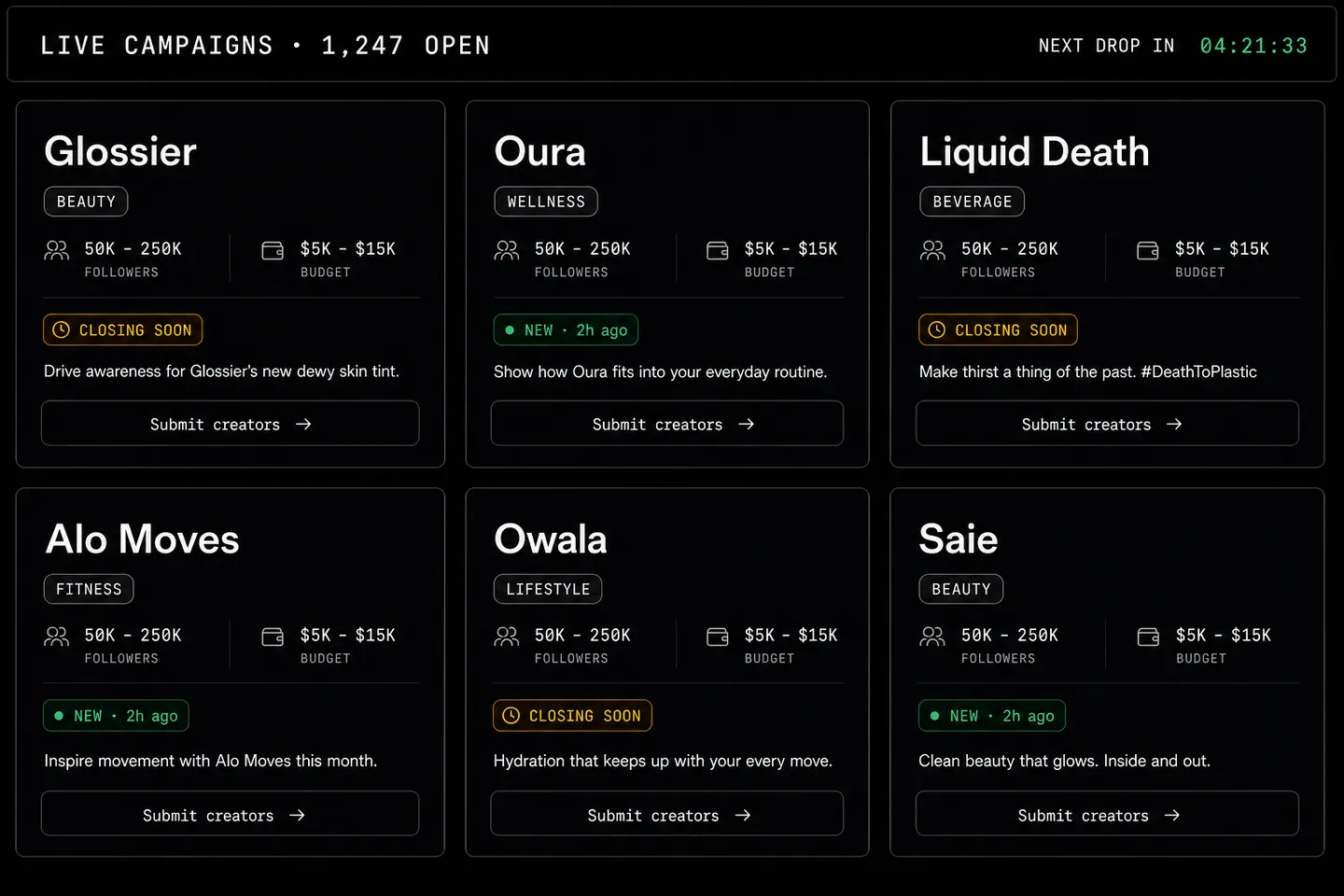 Scout24 Open Campaigns feed with countdown to next drop